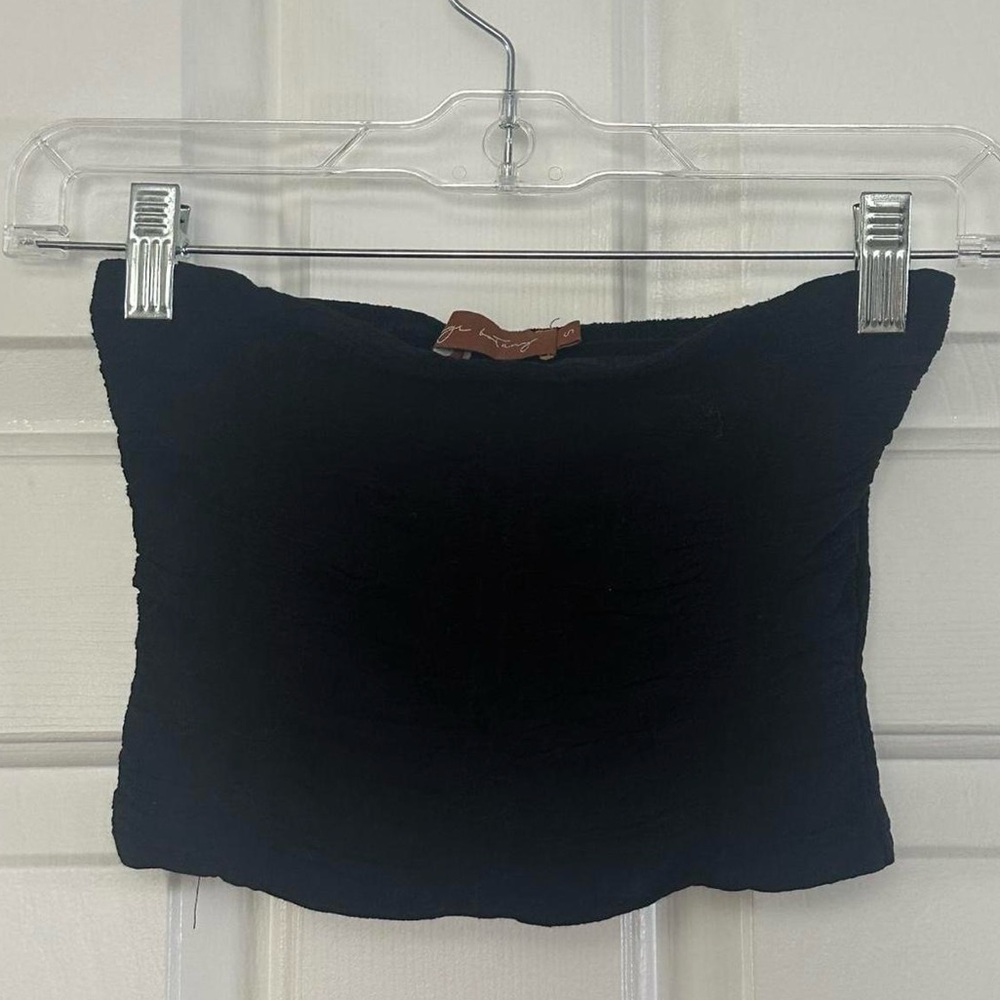 Beige Botany Rouched Black Tube Top